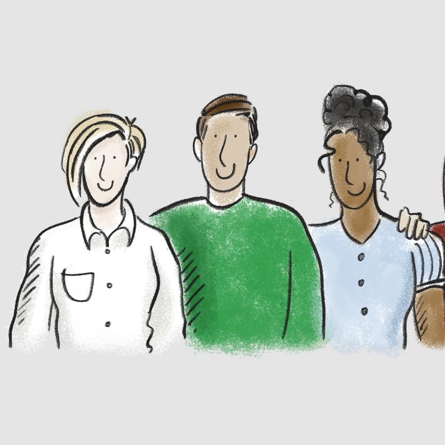 Illustration of 4 Howdens employees, 3 women 1 man