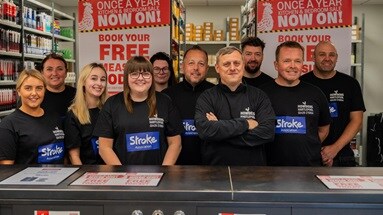 A group of Howdens Hartlepool depot staff members wearing charity t-shirts to raise money for Stroke Association.