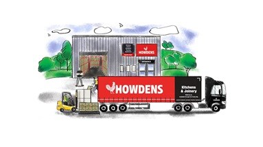 Illustration of a Howdens truck outside a depot