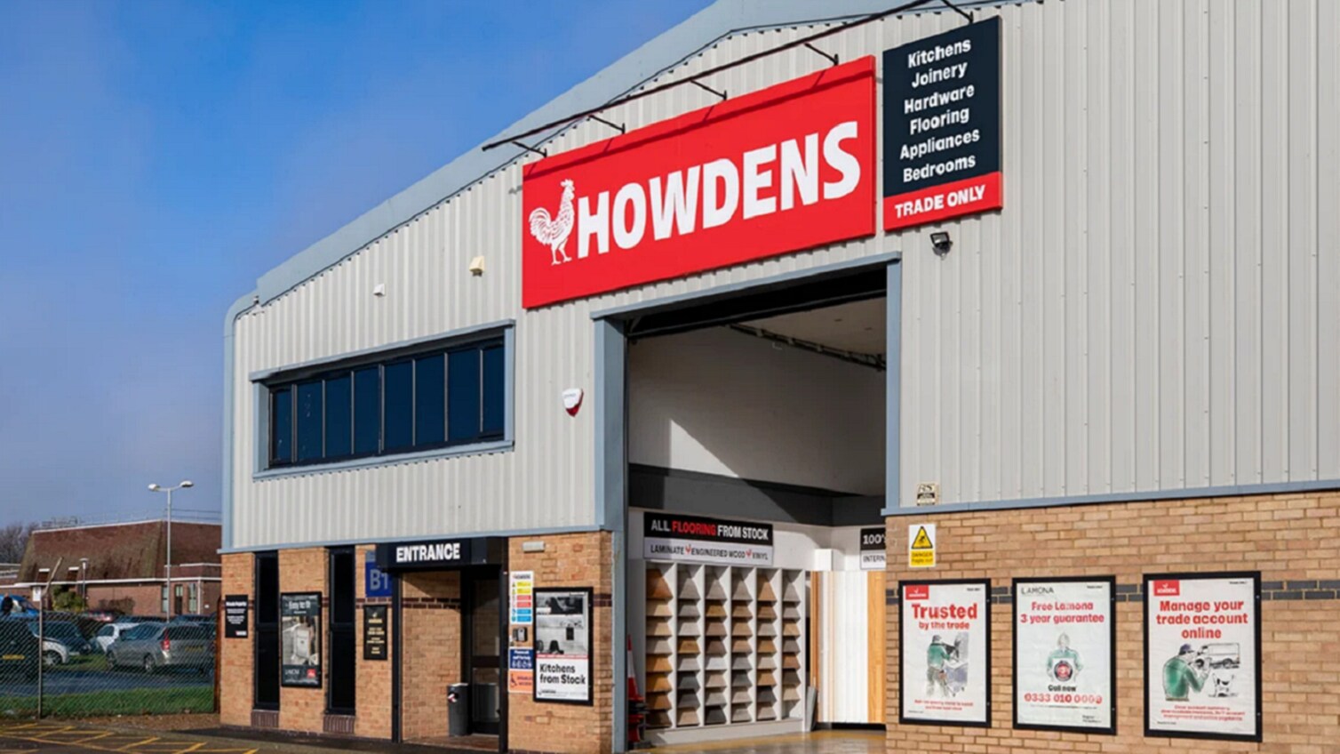 A Howdens Depot on a clear, sunny day