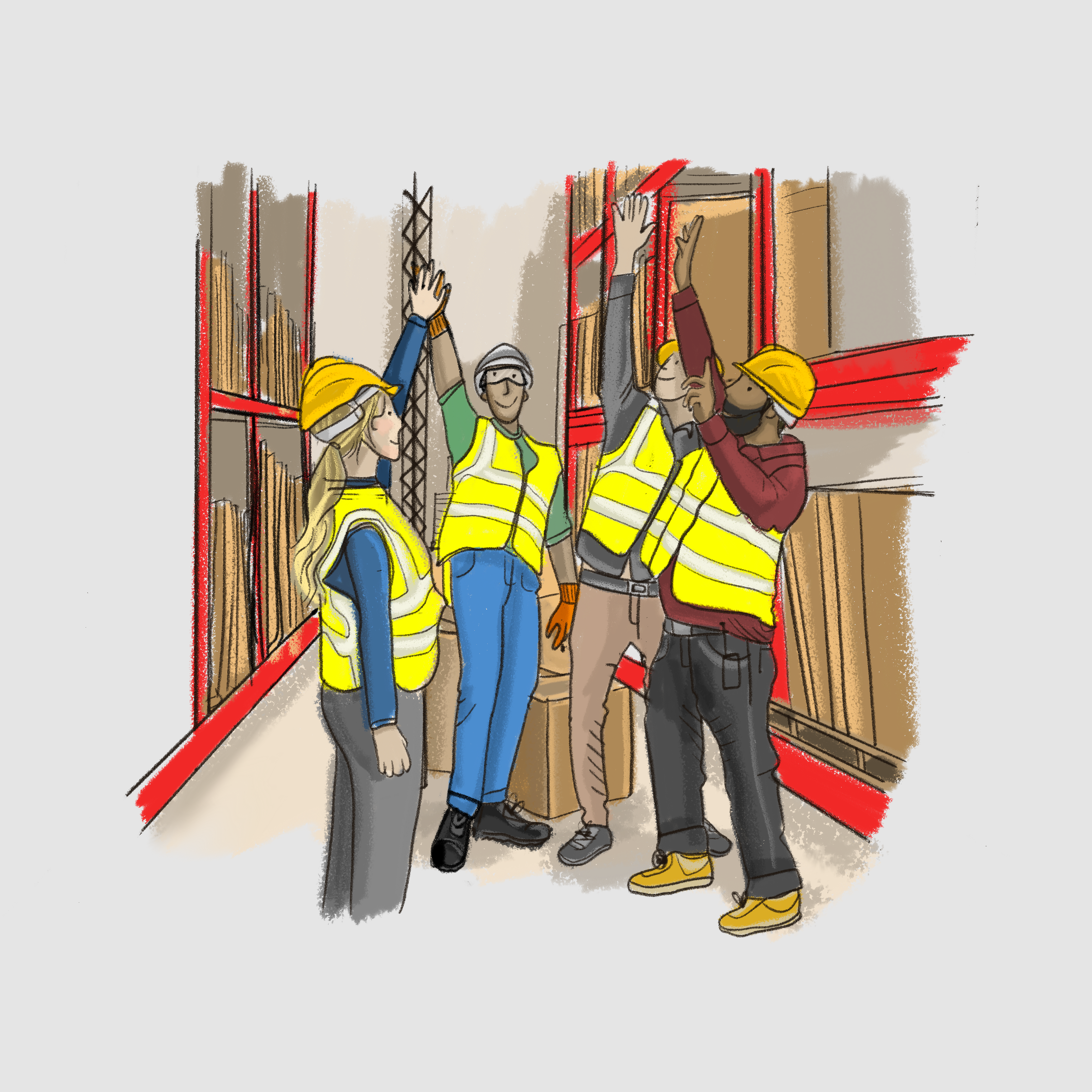 Howdens warehouse workplace illustration